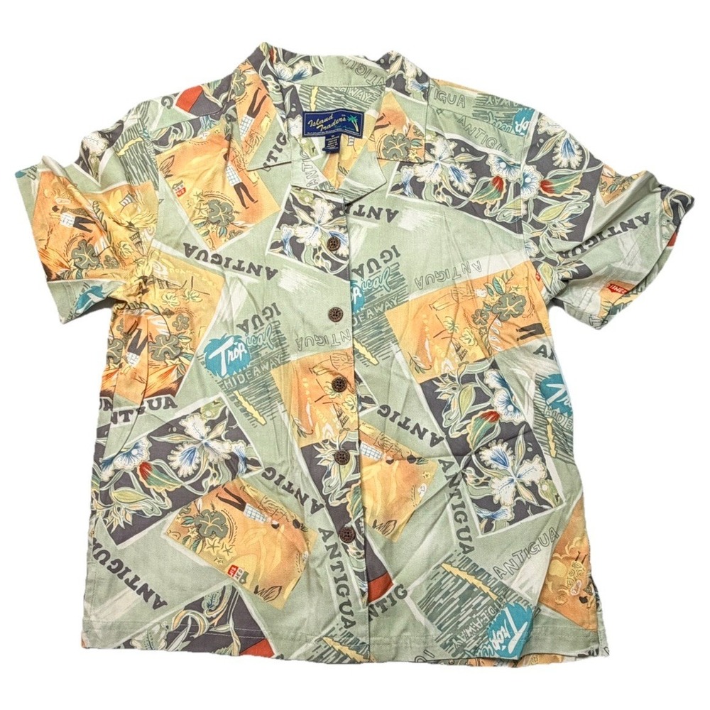 Island‎ Trader Antigua Rayon Hawaiian Camp Shirt Mens Medium Tropical Aloha